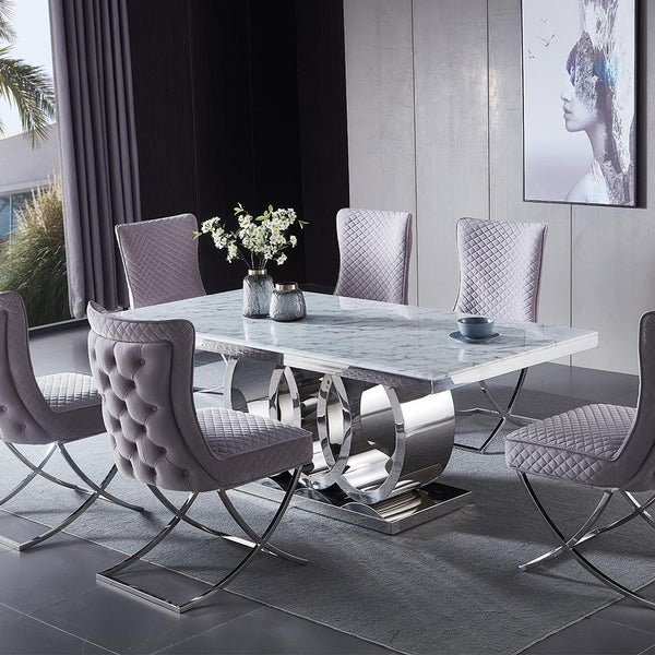 Monaco Marble Top Dining Table Silver