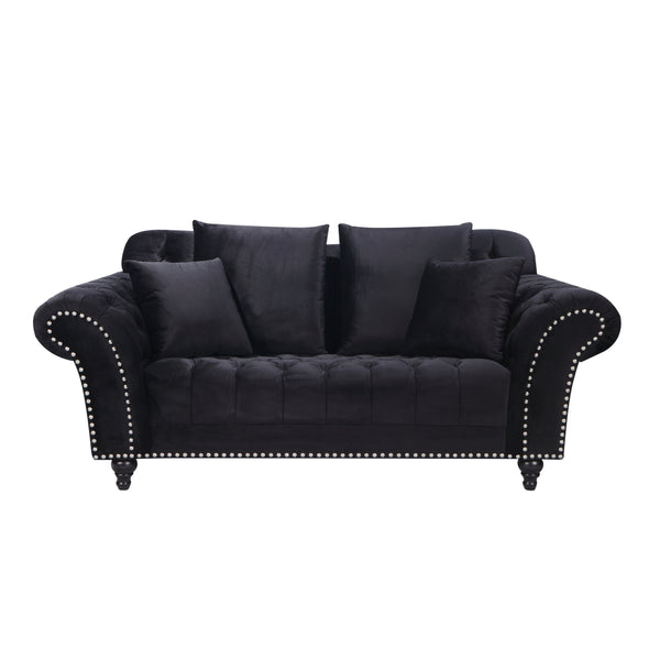 Monarch Chesterfield Sofa Velvet Black 2 Seater