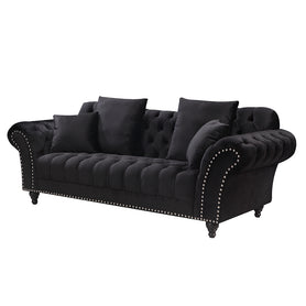Monarch Chesterfield Sofa Velvet Black 3 Seater