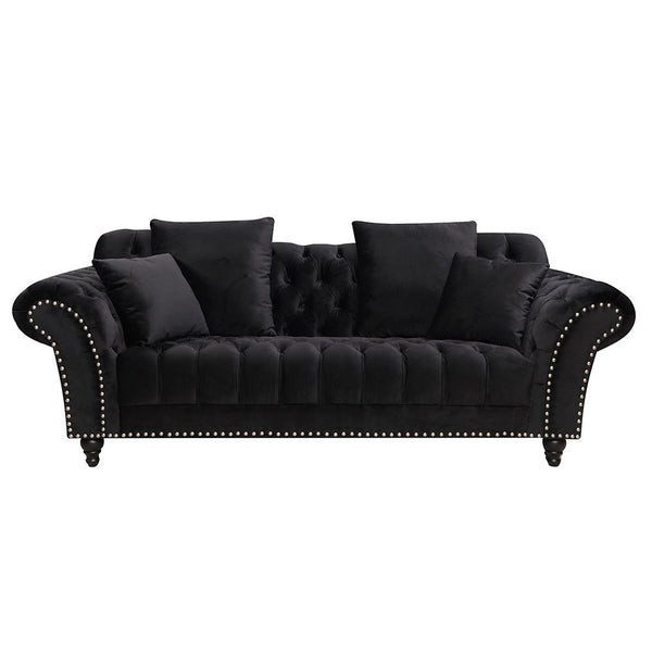 Monarch Chesterfield Sofa Velvet Black 3 Seater