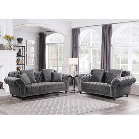 Monarch Chesterfield Sofa Set Velvet Dark Grey